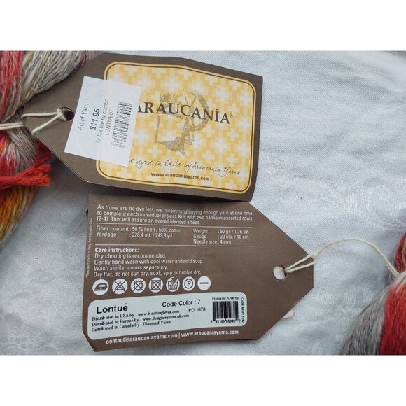 Araucania Lontué yarn linen cotton blend hand dyed color 7 2 skeins orange red - Picture 3 of 5